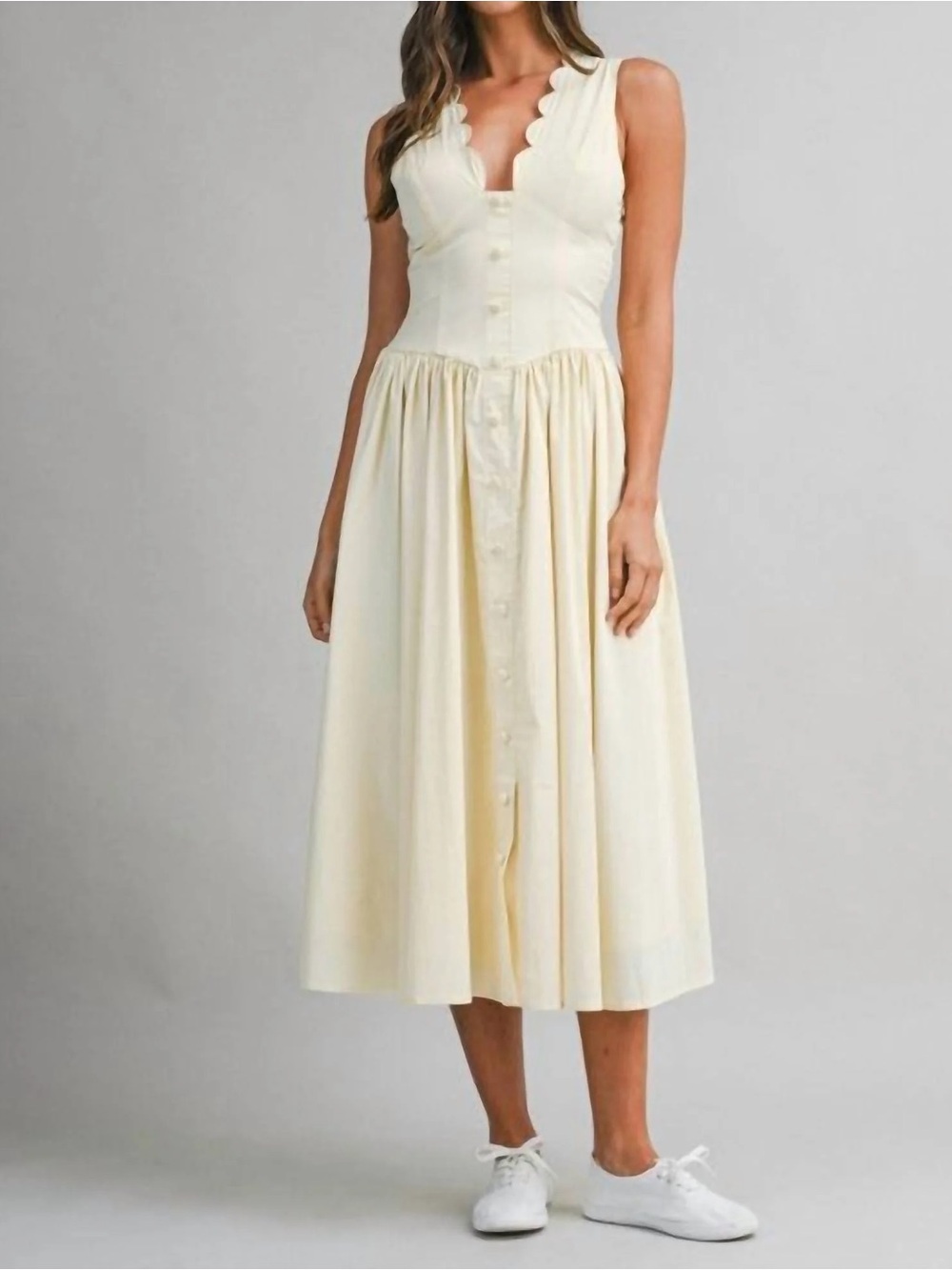 NWT Mable Serena dress in off white scalloped v-neck - Picture 4 of 12